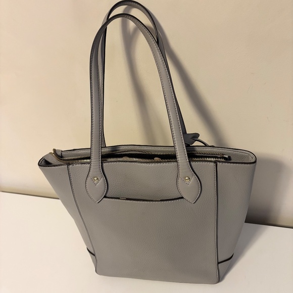 Anne Klein Faux Leather Shoulder Tote Bag Purse Grey Gold Hardware Medium Size - Picture 2 of 3